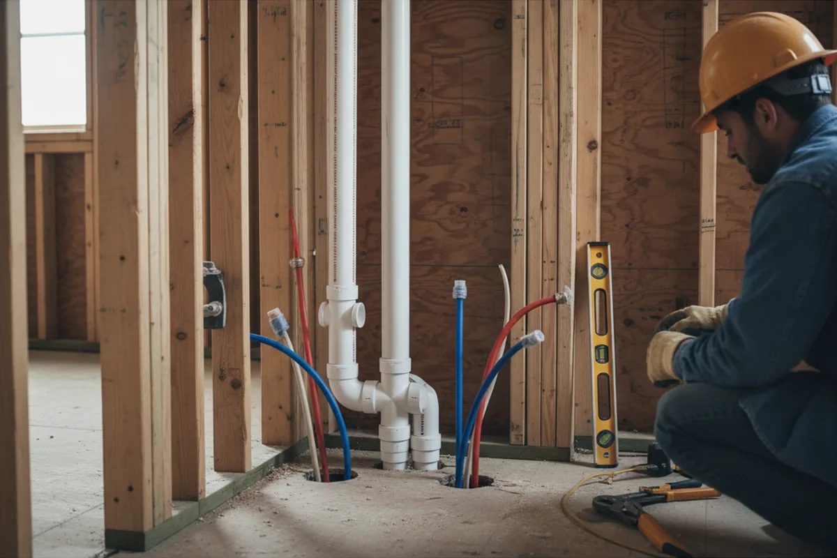 Drain and supply rough-in during Sump Pump Repair in Rose Hill